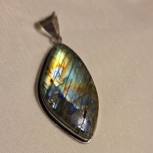 Labradorite Marquise Pendant in Blue-Green Iridescence